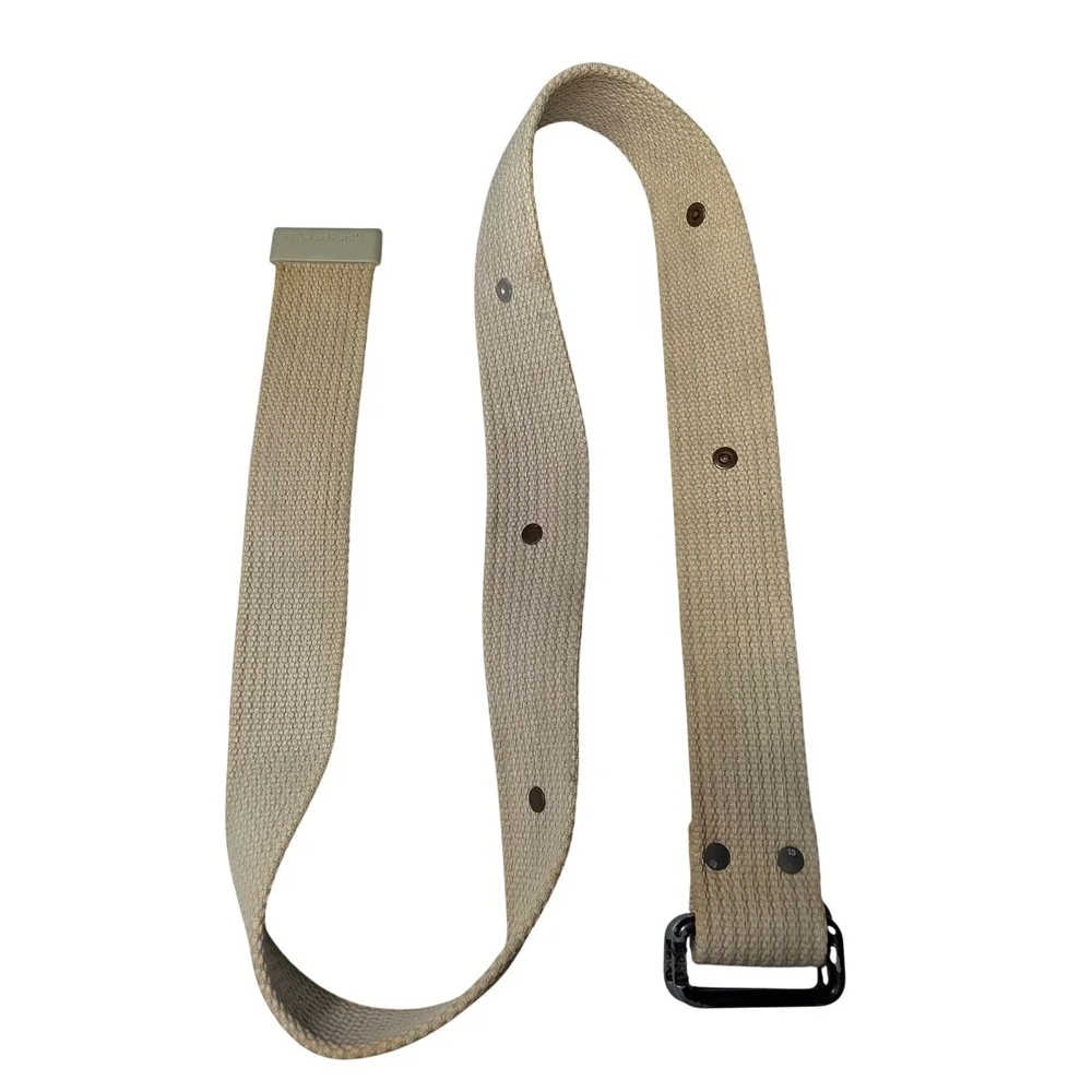 G-Star Raw Men Canvas Web Belt Tan Khaki Double D-Ring Utility Workwear 46 Inch
